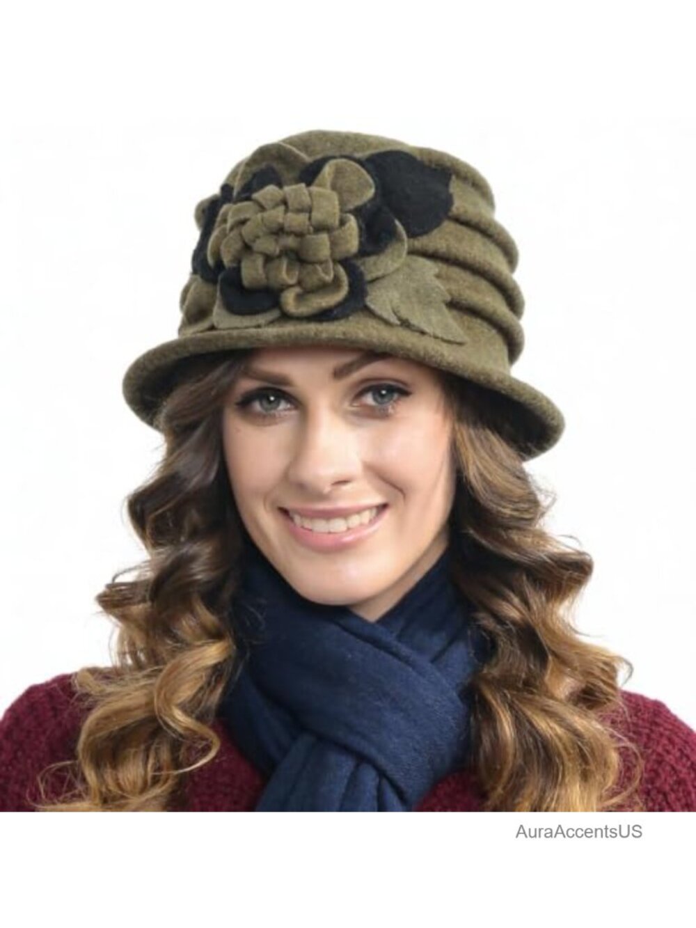 Wool Felt Cloche Dress Hat 1920s Vintage Floral Winter Women